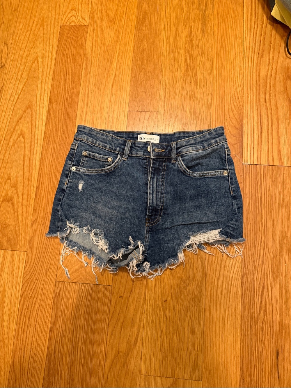 Zara Dark Blue Distressed Denim Cutoff Shorts